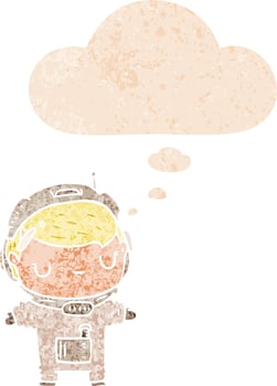 cartoon astronaut and thought bubble in retro textured style vector