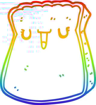 rainbow gradient line drawing cartoon slice of bread vector