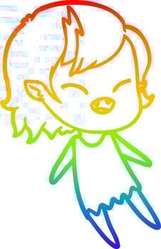 rainbow gradient line drawing cartoon laughing vampire girl floating vector