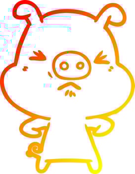 warm gradient line drawing cartoon angry pig vector