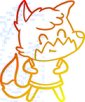 warm gradient line drawing cartoon happy fox vector