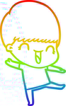 rainbow gradient line drawing happy cartoon boy vector
