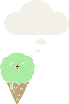 cartoon ice cream and thought bubble in retro style vector