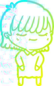 cold gradient line drawing cartoon woman vector