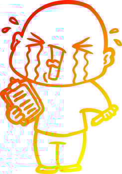 warm gradient line drawing cartoon crying man with clipboard vector