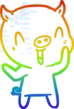 rainbow gradient line drawing happy cartoon pig vector