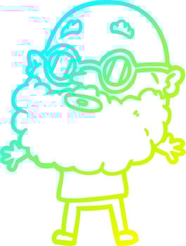 cold gradient line drawing cartoon curious man with beard and sunglasses vector