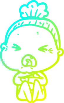 cold gradient line drawing cartoon angry old woman vector