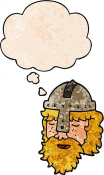 cartoon viking face and thought bubble in grunge texture pattern style vector