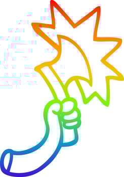 rainbow gradient line drawing cartoon arm with axe vector