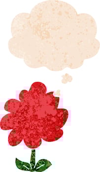 cartoon flower and thought bubble in retro textured style vector