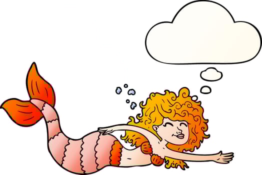 cartoon mermaid and thought bubble in smooth gradient style vector