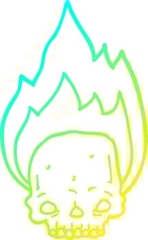 cold gradient line drawing spooky cartoon flaming skull vector