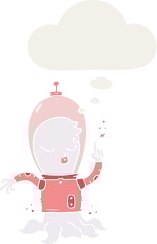 cute cartoon alien and thought bubble in retro style vector
