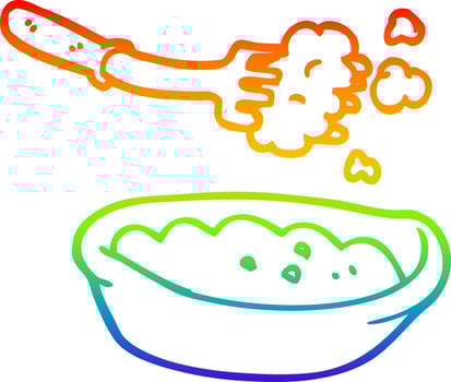 rainbow gradient line drawing cartoon bowl of food vector