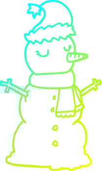cold gradient line drawing cartoon snowman vector