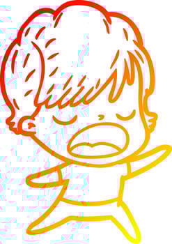 warm gradient line drawing cartoon woman talking vector