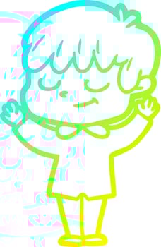 cold gradient line drawing cartoon happy boy vector