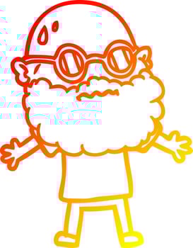 warm gradient line drawing cartoon worried man with beard and sunglasses vector