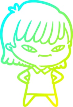 cold gradient line drawing cartoon woman vector