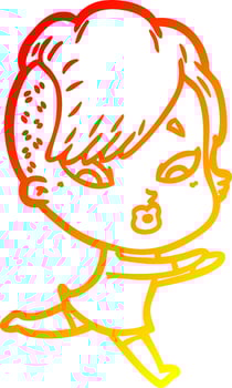 warm gradient line drawing cartoon surprised girl vector