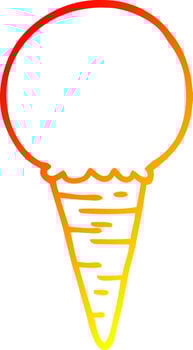warm gradient line drawing cartoon ice cream cone vector