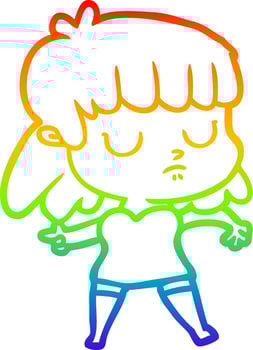 rainbow gradient line drawing cartoon indifferent woman vector