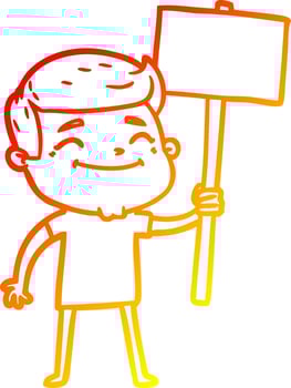 warm gradient line drawing happy cartoon man with placard vector