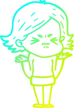 cold gradient line drawing cartoon angry woman vector