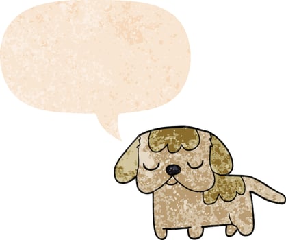 cute cartoon puppy and speech bubble in retro textured style vector