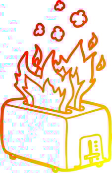 warm gradient line drawing cartoon burning toaster vector