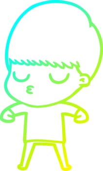 cold gradient line drawing cartoon calm boy vector