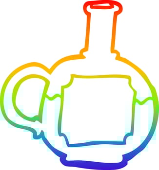 rainbow gradient line drawing cartoon of potion bottle vector