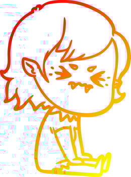 warm gradient line drawing annoyed cartoon vampire girl vector