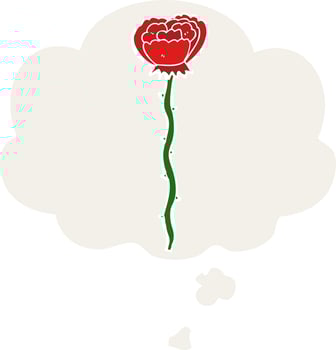 cartoon flower and thought bubble in retro style vector