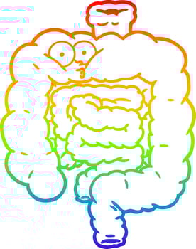 rainbow gradient line drawing cartoon surprised intestines vector