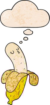 cartoon banana and thought bubble in grunge texture pattern style vector