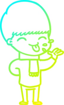 cold gradient line drawing cartoon boy sticking out tongue vector