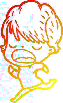 warm gradient line drawing cartoon woman talking vector