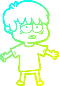 cold gradient line drawing cartoon exhausted boy vector