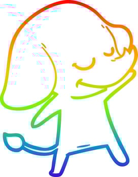 rainbow gradient line drawing cartoon smiling elephant vector
