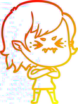 warm gradient line drawing annoyed cartoon vampire girl vector