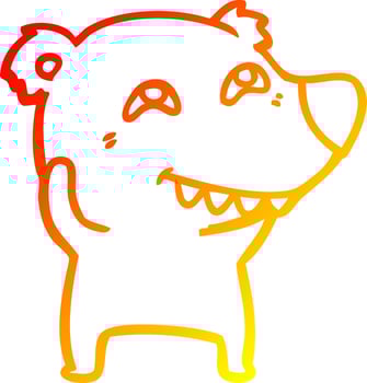 warm gradient line drawing cartoon bear showing teeth vector