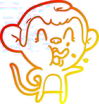 warm gradient line drawing crazy cartoon monkey vector