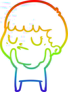 rainbow gradient line drawing cartoon grumpy boy vector