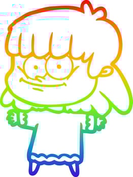 rainbow gradient line drawing cartoon girl smiling vector