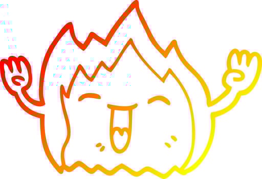 warm gradient line drawing cartoon happy gas flame vector