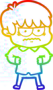rainbow gradient line drawing annoyed cartoon boy vector