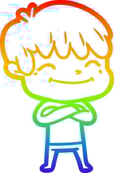 rainbow gradient line drawing cartoon happy boy vector