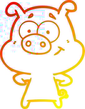 warm gradient line drawing happy cartoon pig vector